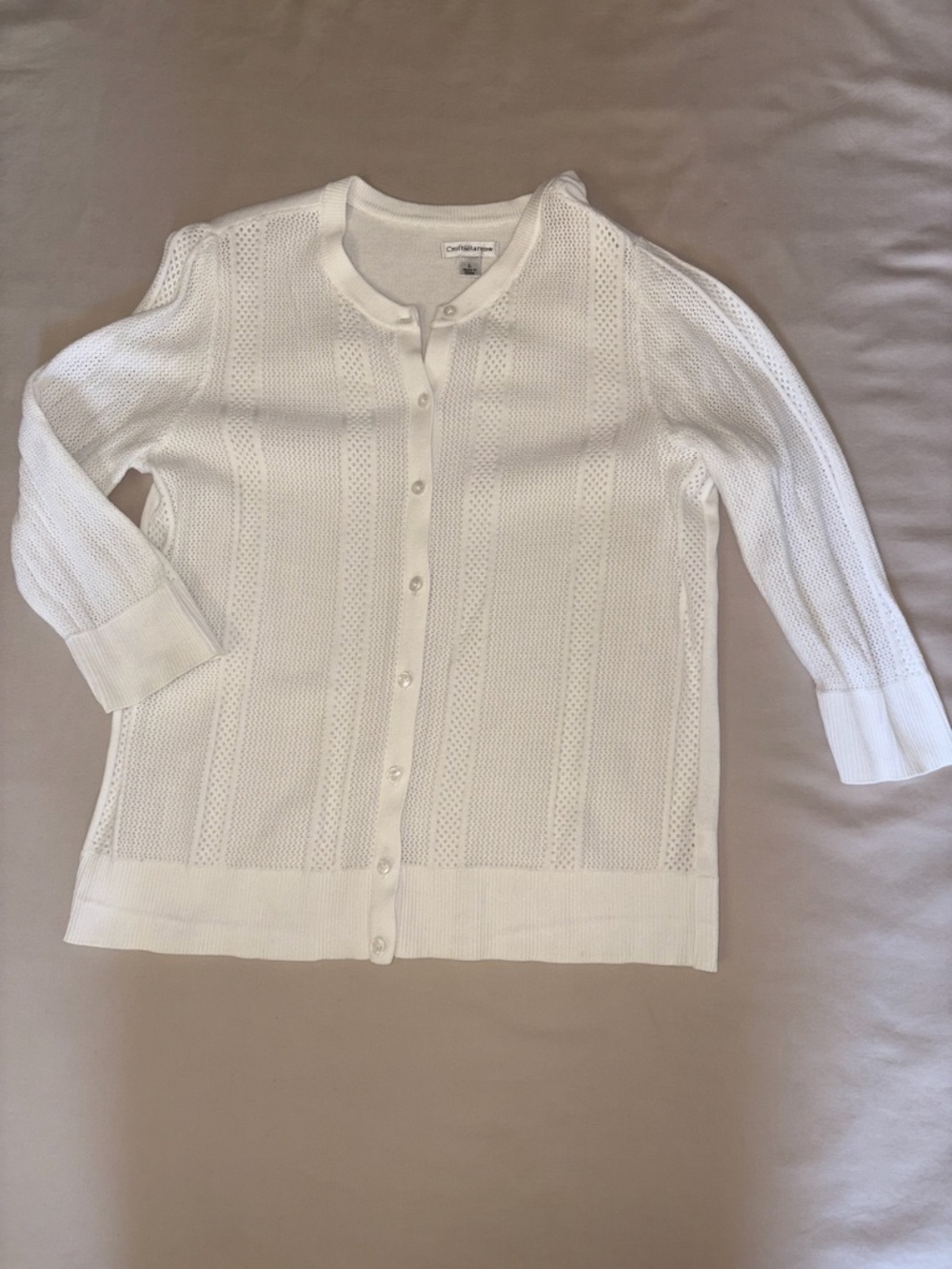 Croft & Barrow White Open Knit 3/4 Sleeve Cardigan Sweater Size L